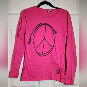 20X Brand Pink And Black Peace Sign Long Sleeve Top Large